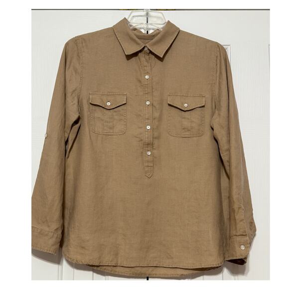 Talbots Khaki Linen Blouse/Tunic, Size M - Picture 1 of 6